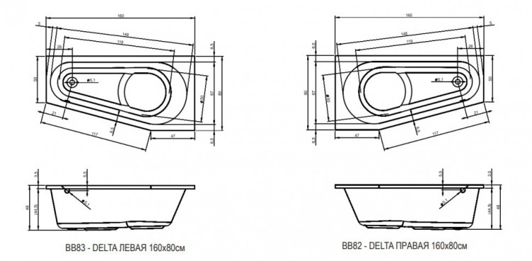 Акриловая ванна Riho Delta 160x80