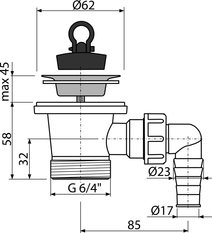 Донный клапан сифона для умывальника 6/4