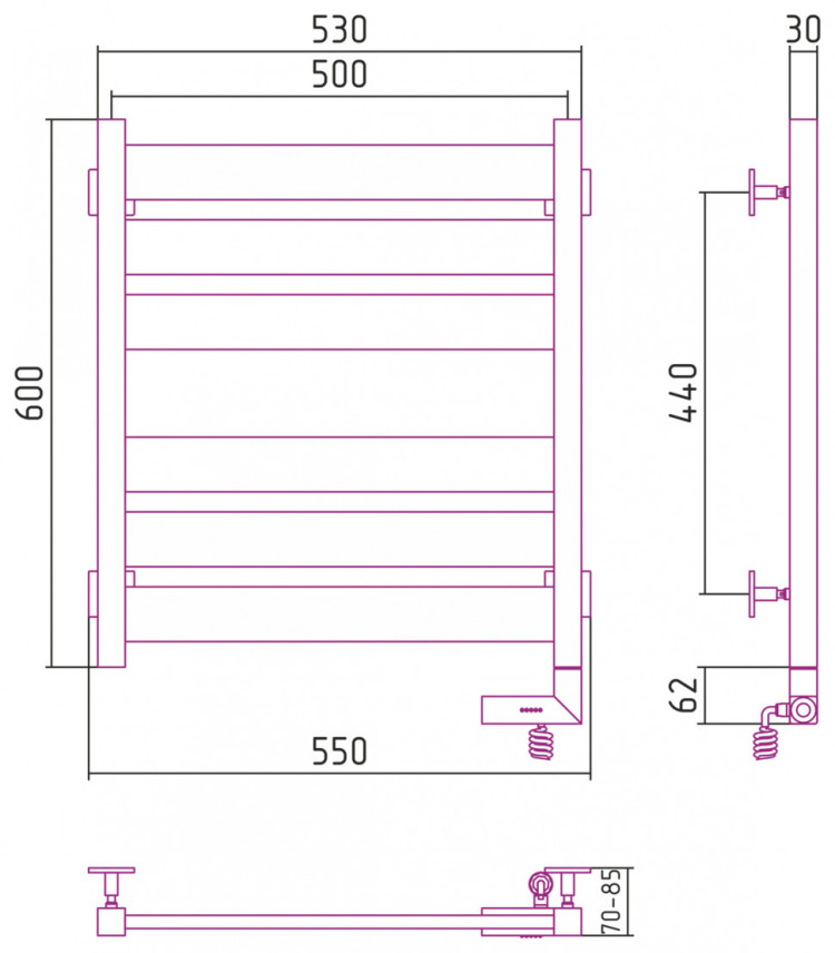 Полотенцесушитель электрический Сунержа Центурион 2.0 600x500 МЭМ правый Матовый чёрный
