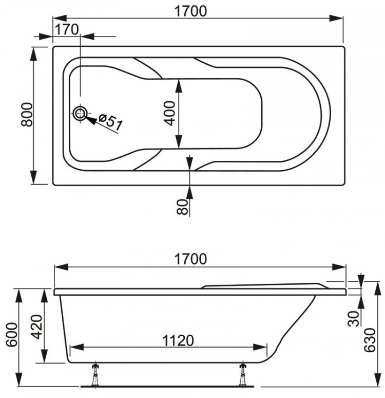 Акриловая ванна Vagnerplast Corvet 170x80