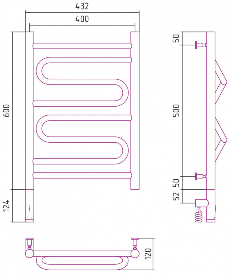 Полотенцесушитель электрический Сунержа Элегия 3.0 600х400 МЭМ левый Тёмный титан муар