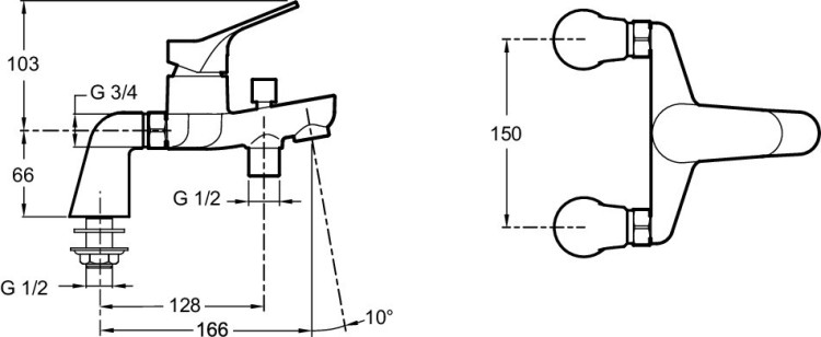 Однорычажный смеситель для ванны/душа на 2 отверстия, устанавливаемый на деку Jacob Delafon BRIVE E75768-CP