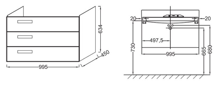Тумба под раковину Jacob Delafon Rythmik 100 подвесная 3 ящика