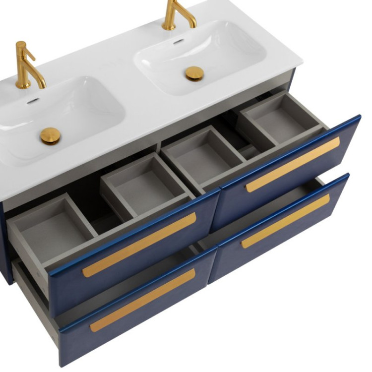 База под раковину подвесная с четырьмя выкатными ящиками для раковины с двумя чашами Cezares ECO-CER-N-1200-4C-SO-2-BL