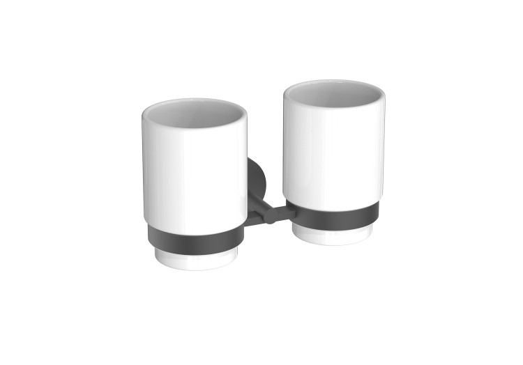 Стакан с держателем двойной Aquatek матовый черный AQ4617MB Бетта