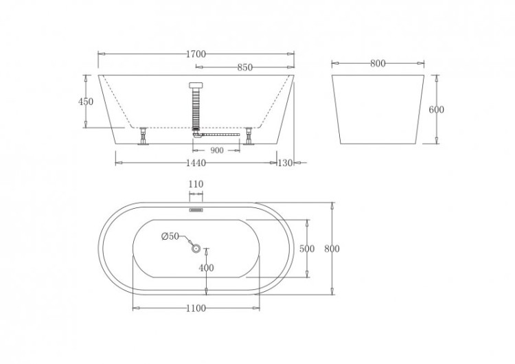 Отдельностоящая, овальная акриловая ванна со сливом-переливом Cezares BB71-1500-BIANCO