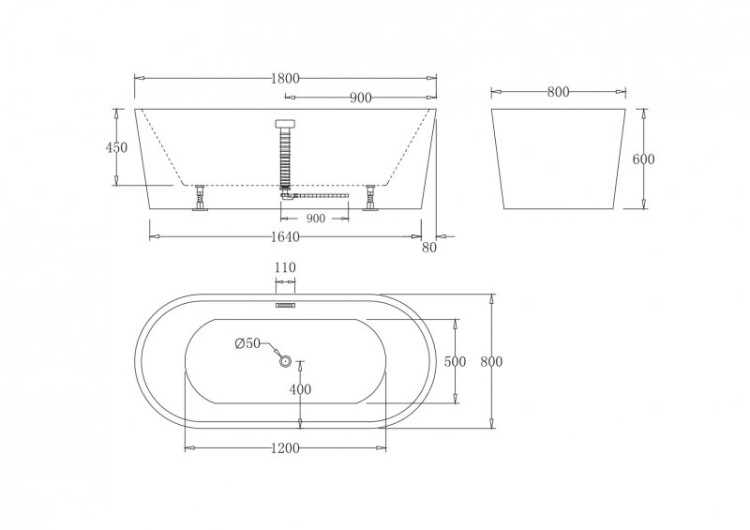Отдельностоящая, овальная акриловая ванна со сливом-переливом Cezares BB71-1500-BIANCO