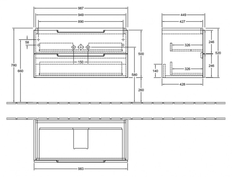 Тумба под раковину Villeroy&Boch Subway 2.0 100x52 подвесная