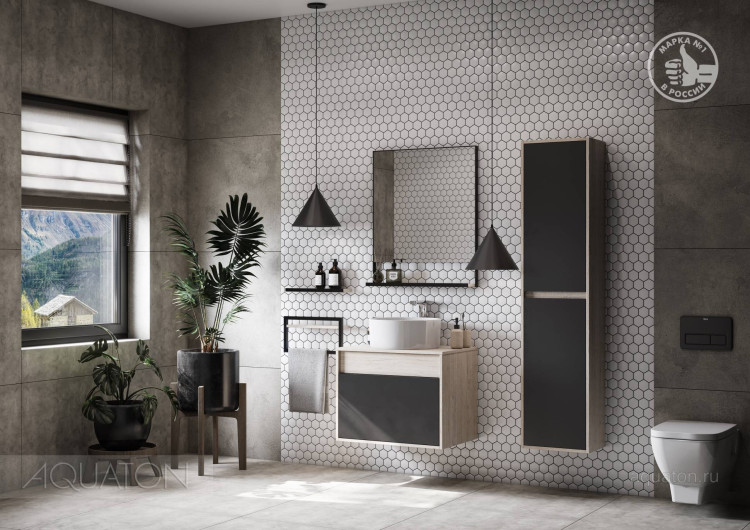 Тумба под раковину Aquaton Лофт Урбан 65 серый графит, дуб орегон 1A254001LQX60