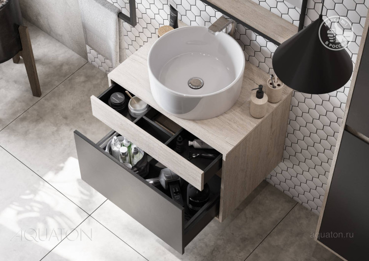 Тумба под раковину Aquaton Лофт Урбан 65 серый графит, дуб орегон 1A254001LQX60