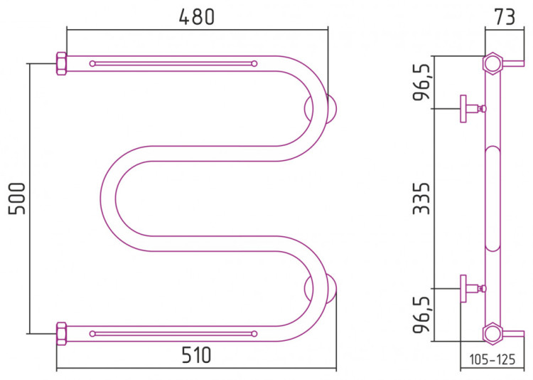 Полотенцесушитель водяной Сунержа М-образный 2 полки+ 500х500 Матовый белый