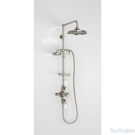 Душевая стойка с внешним термостатом на 2 выпуска, верхняя лейка 9', НИКЕЛЬ [H401-ARC]