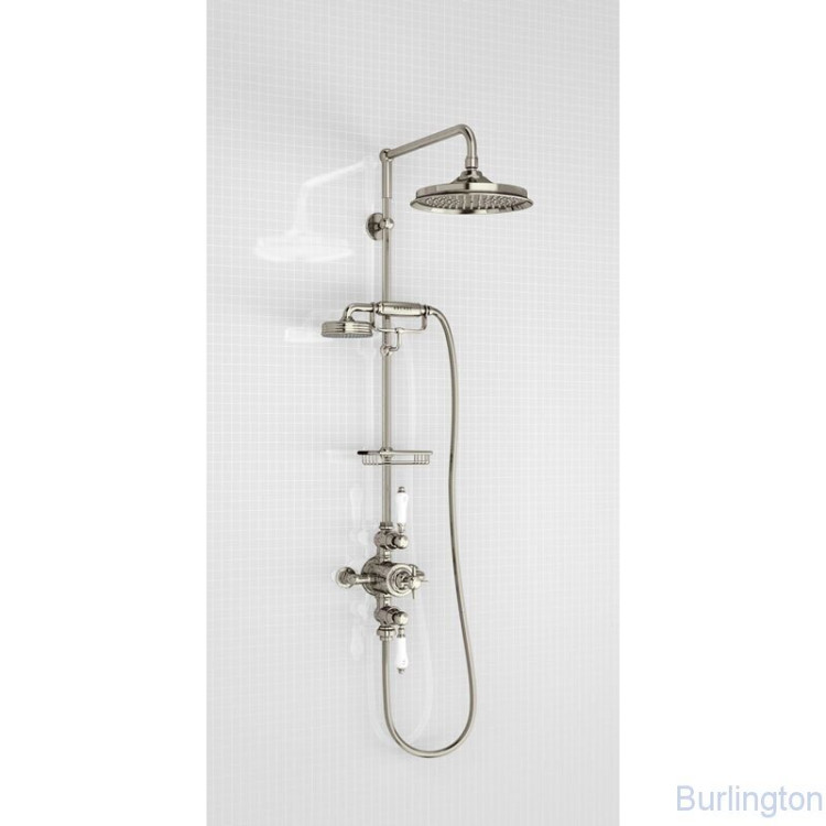 Душевая стойка с внешним термостатом на 2 выпуска, верхняя лейка 9', НИКЕЛЬ [H401-ARC]