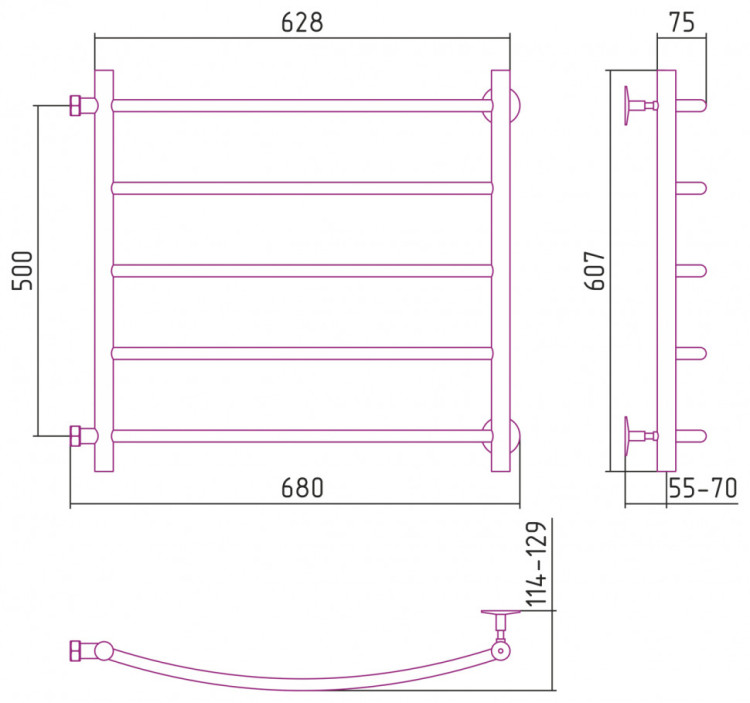 Полотенцесушитель водяной Стилье Версия-Б2 500х600 (5) Г 18 Чёрный
