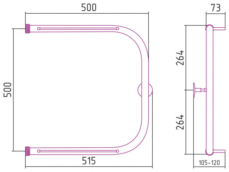 Полотенцесушитель водяной Стилье П-образный 2 полки 500х500 резьба-сгон 1