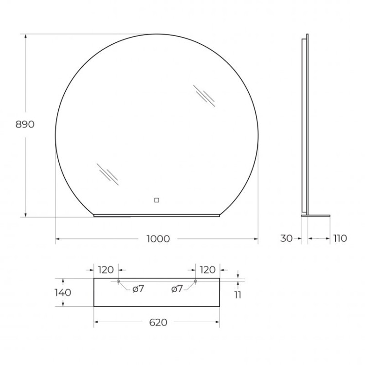 Зеркало с встроенным светильником и сенсорным выключателем с полкой, 12W, 220-240V BelBagno SPC-RNG-900-LED-TCH-MENS