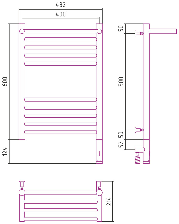 Полотенцесушитель электрический Сунержа Богема с полкой 3.0 600х400 / МЭМ правый Тёмный титан муар