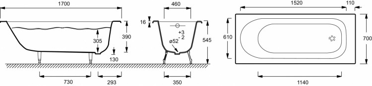 Ванна чугунная 170 х 70 см Jacob Delafon SOISSONS E2921-00