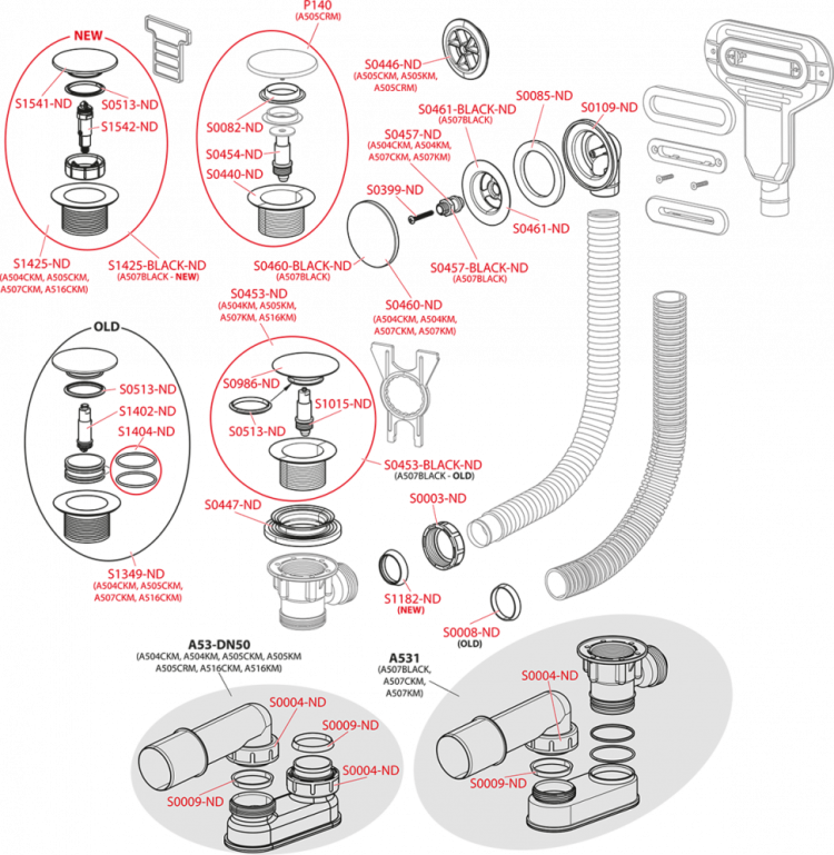Сифон для ванны CLICK/CLACK, черный-мат Alcadrain A507BLACK