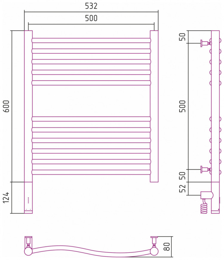 Полотенцесушитель электрический Сунержа Флюид 3.0 600х500 МЭМ левый Матовый чёрный
