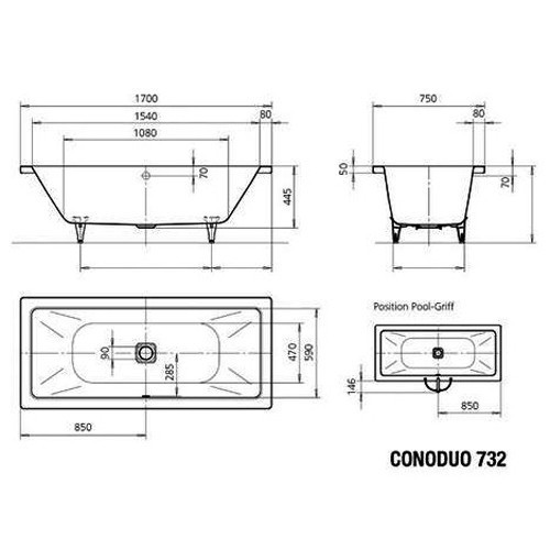 Стальная ванна Kaldewei Conoduo 732 170х75