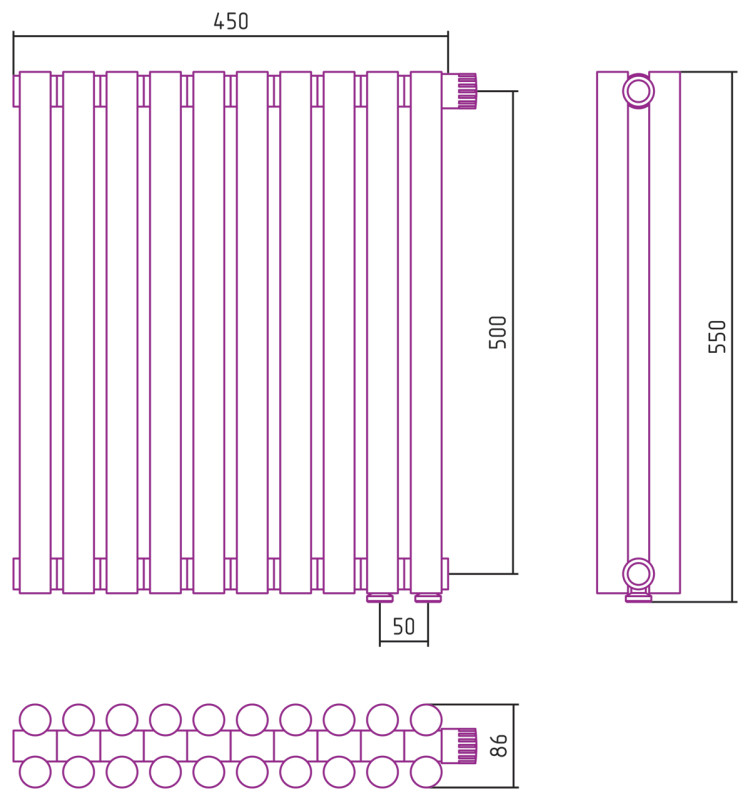 Отопительный радиатор Сунержа Эстет-11 EU50 500х450 10 секций Шампань
