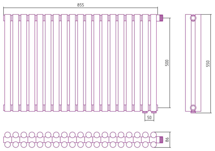 Отопительный радиатор Сунержа Эстет-11 EU50 500х855 19 секций Матовая шампань
