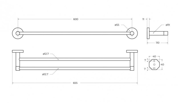Полотенцедержатель двойной 65,5 см Cezares RELAX-THD-65-BORO