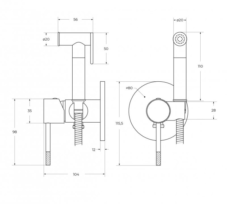 Гигиенический душ со смесителем Cezares RELAX-DIF-IN