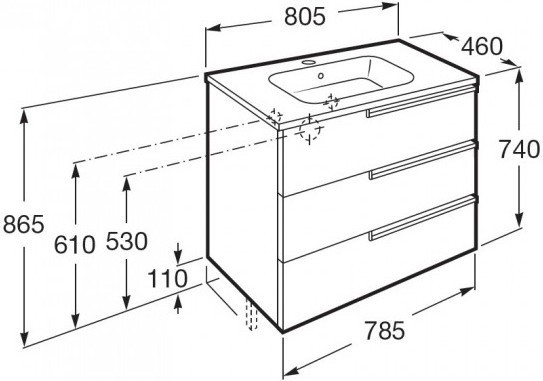 Тумба под раковину Roca Victoria Nord Black Edition 80 подвесная 3 ящика