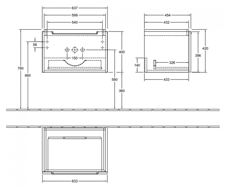 Тумба под раковину Villeroy&Boch Subway 2.0 65 подвесная