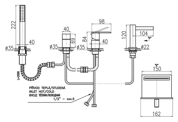 Смеситель на борт ванны Rav Slezak Dunaj D467.5YZ