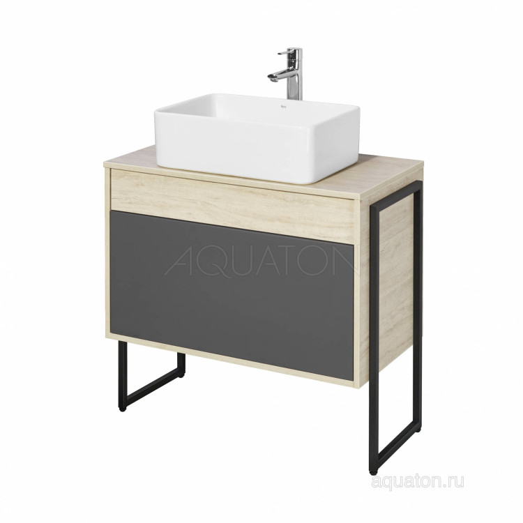 Тумба под раковину Aquaton Лофт Урбан 80 серый графит, дуб орегон 1A247601LQX60