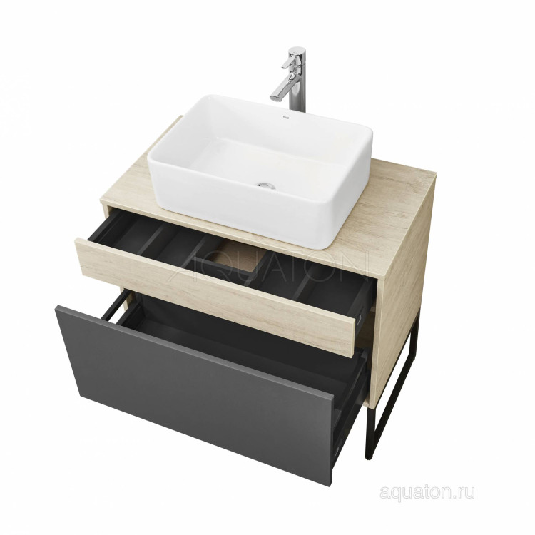 Тумба под раковину Aquaton Лофт Урбан 80 серый графит, дуб орегон 1A247601LQX60