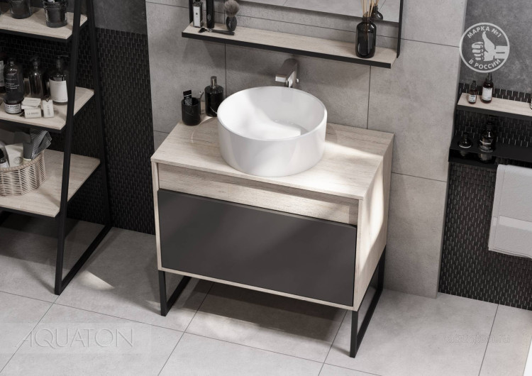 Тумба под раковину Aquaton Лофт Урбан 80 серый графит, дуб орегон 1A247601LQX60