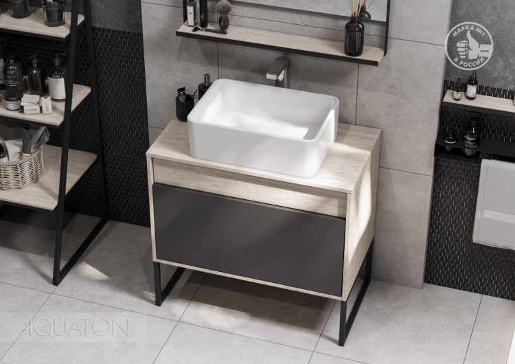 Тумба под раковину Aquaton Лофт Урбан 80 серый графит, дуб орегон 1A247601LQX60