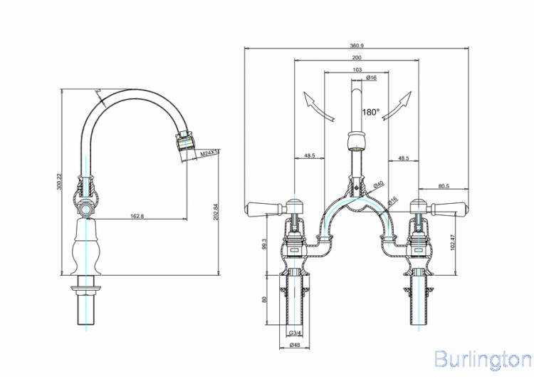 Смеситель для раковины на 2 отверстия с изогнутым изливом, с кнопкой Click-Clack [KE27 WAL + W11]