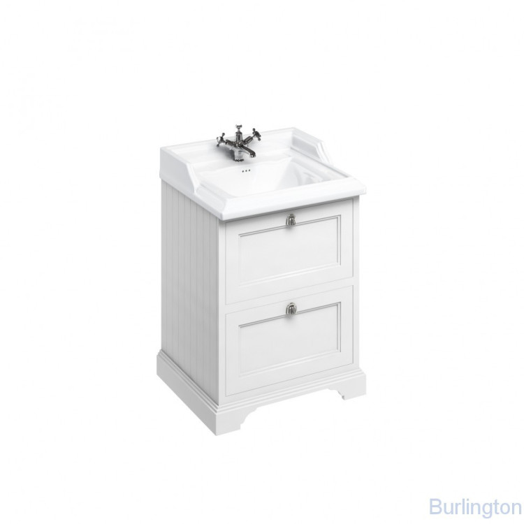 Тумба под раковину с двумя выдвижными ящиками, цвет белый [FF9W + B15 1TH]