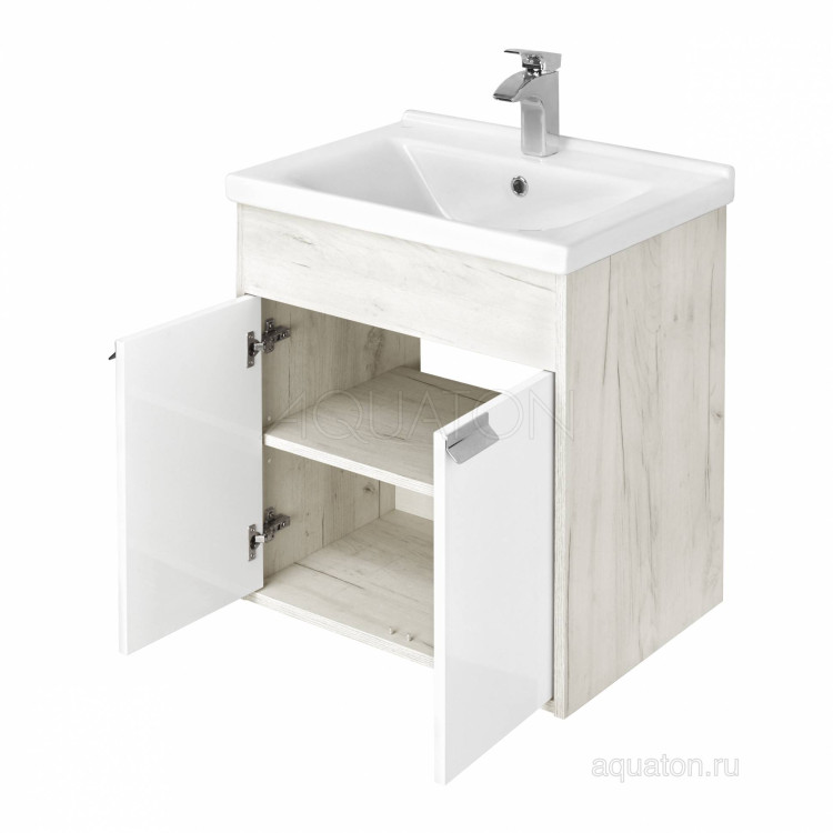 Тумба под раковину Aquaton Флай 60 белый, дуб крафт 1A237301FAX10