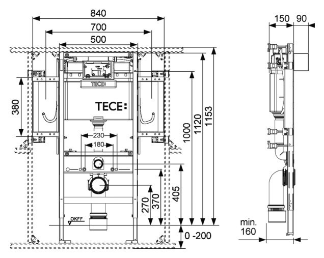 Инсталляция для людей с ограниченной подвижностью Tece Рrofil 9300009 для подвесного унитаза