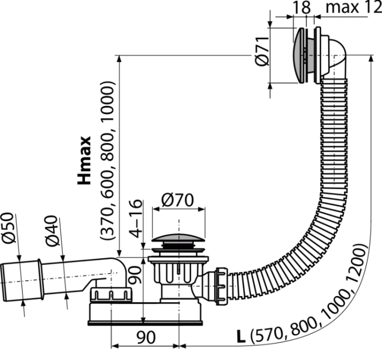 Сифон для ванны CLICK/CLACK, металл Alcadrain A507CKM