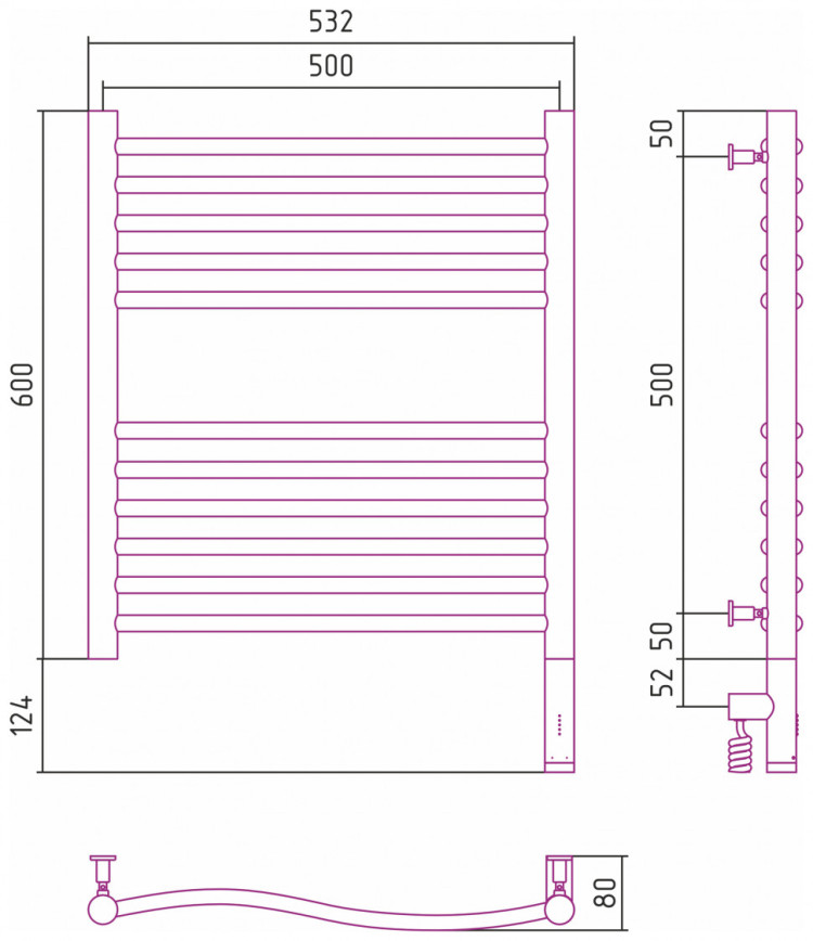 Полотенцесушитель электрический Сунержа Флюид 3.0 600х500 МЭМ правый Без покрытия