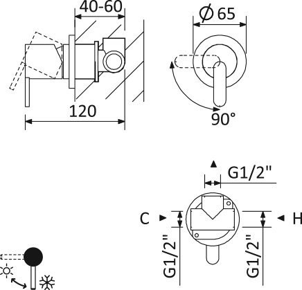 Встраиваемый однорычажный смеситель с тонкой ручкой Cezares LEAF-DIM-L-PR