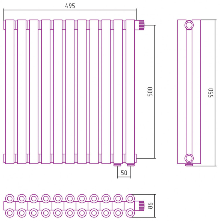 Отопительный радиатор Сунержа Эстет-00 EU50 500х495 11 секций Без покрытия