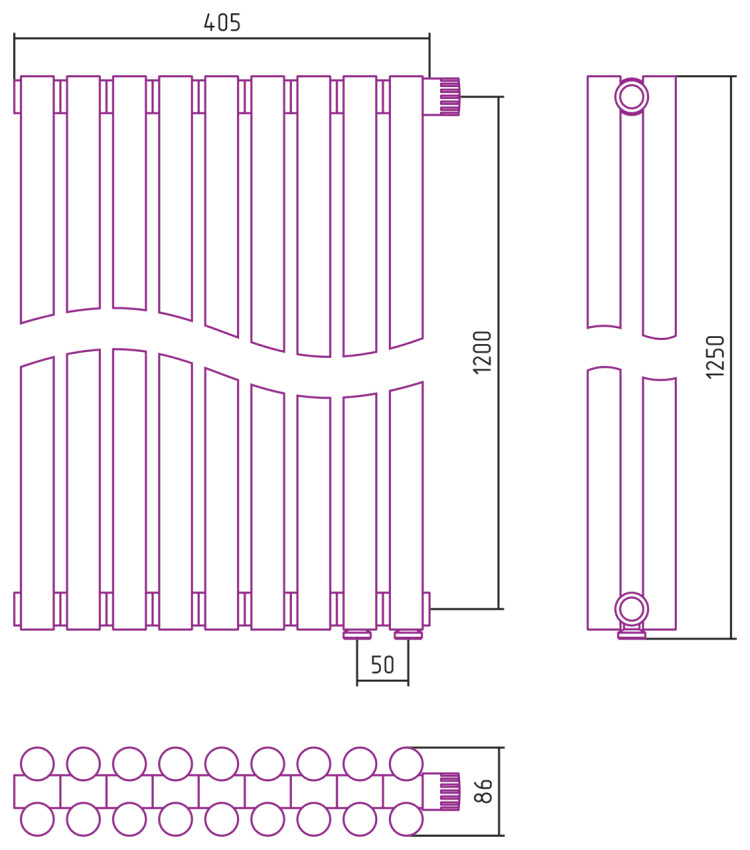 Отопительный радиатор Сунержа Эстет-11 EU50 1200х405 9 секций Матовое золото