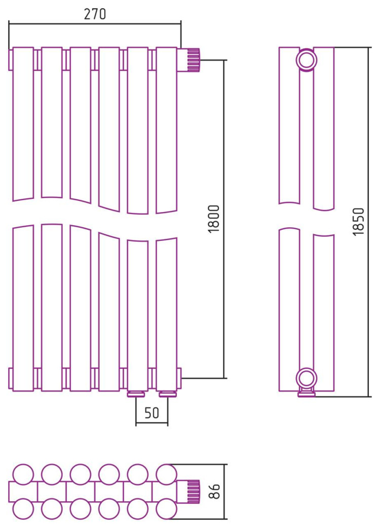 Отопительный радиатор Сунержа Эстет-11 EU50 1800х270 6 секций Золото