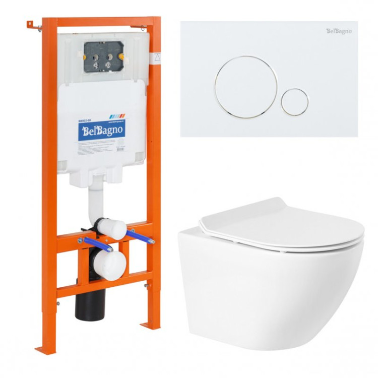 Унитаз подвесной с сиденьем BelBagno SFERA-R + Система инсталляции для унитазов с кнопкой смыва BB005-PR-CH Cezares BB046CHR/BB2111SC/BB002-80/BB005-PR-CHROME