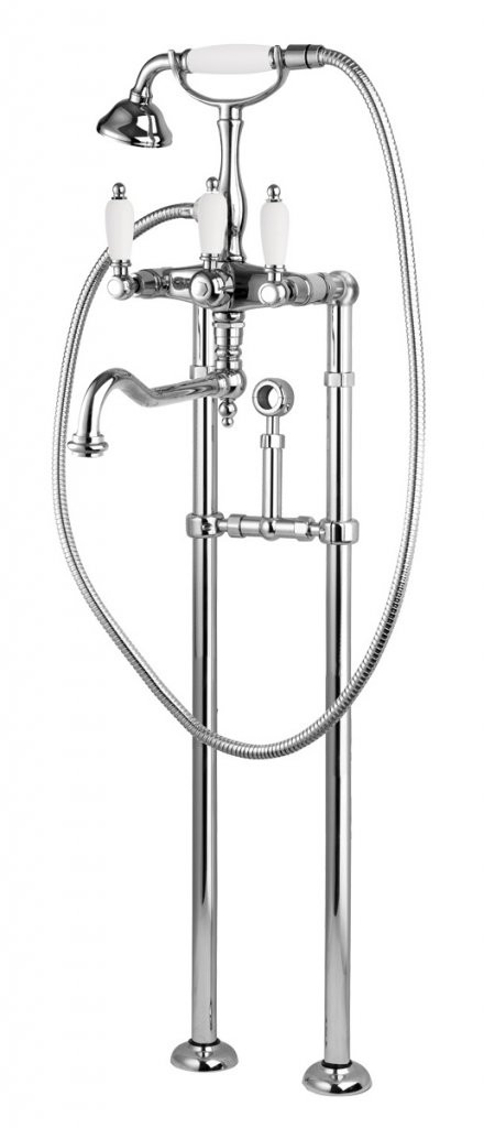 Напольный смеситель для ванны с поворотным изливом и ручным душем, с кронштейном для слива-перелива Cezares FIRST-VDPS2-02-M