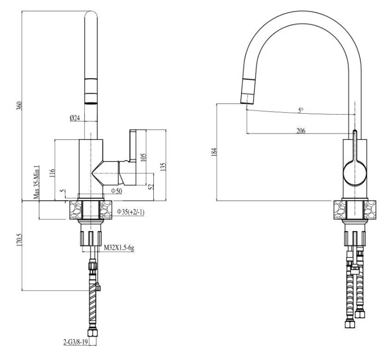 Смеситель для мойки ALVEUS TESLA-P MONARCH COPPER