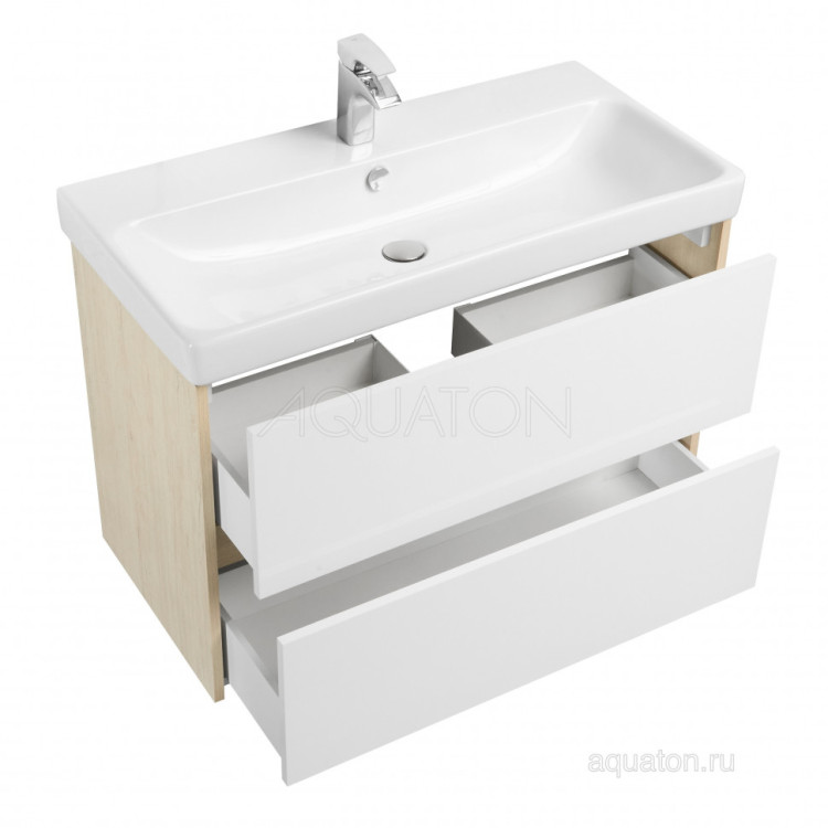 Тумба под раковину AQUATON Сканди 90 белая, дуб верона 1A251901SDB20